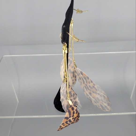 Leopard Cheetah Feather Dangle Earrings - Picture 6 of 8